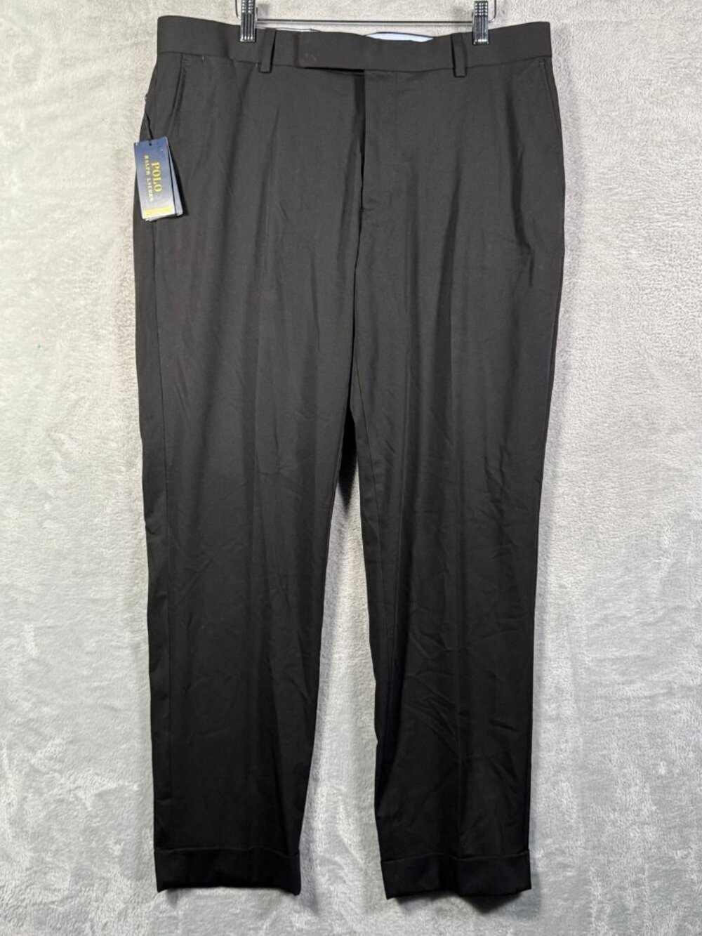 Polo Ralph Lauren Dress Pants Mens 36x30 Black Cuffed Stretch Wool Chester $198